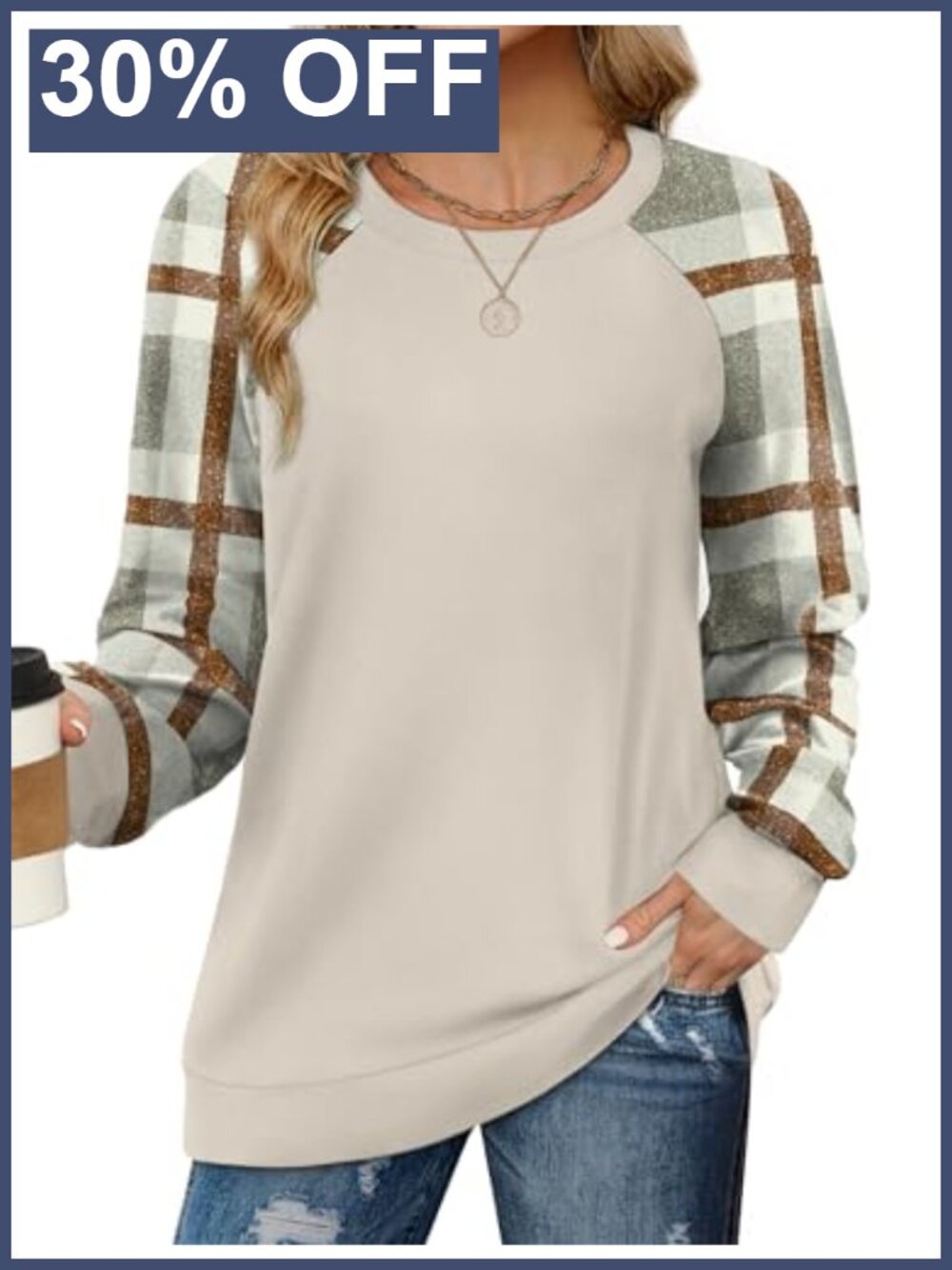 Cable Knit Sleeve Crewneck Sweatshirt Loose Fit Pullover